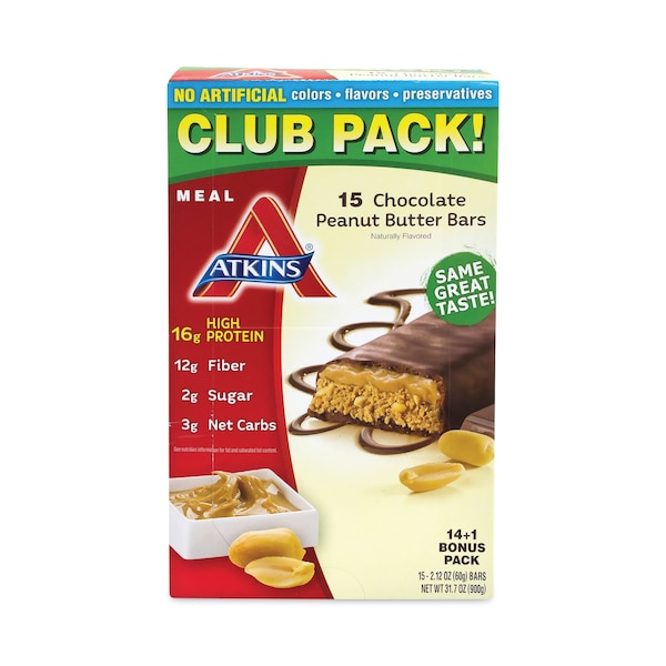 Atkins High Protein Meal Bars, Chocolate Peanut Butter, 212 oz, PK15